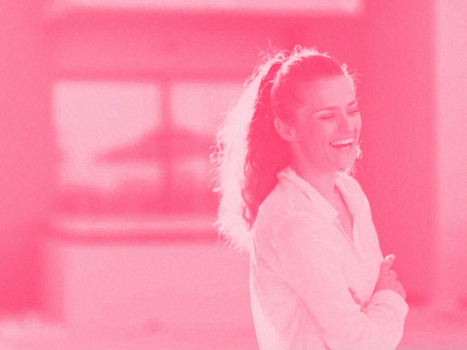 woman laughing pink color overlay