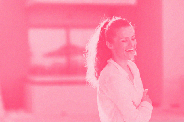 woman laughing pink color overlay